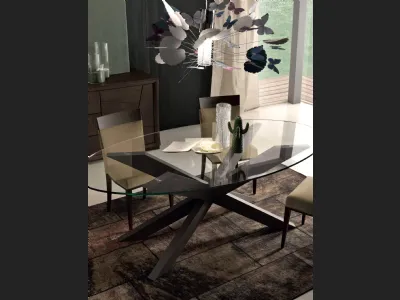 Tavolo ovale Pandora con piano in cristallo e base in legno di Modo 10