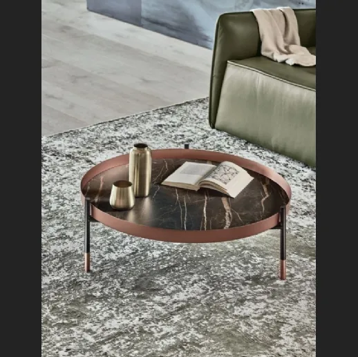 Tavolino Planet con piani in marmo e struttura in acciaio laccato di Bontempi