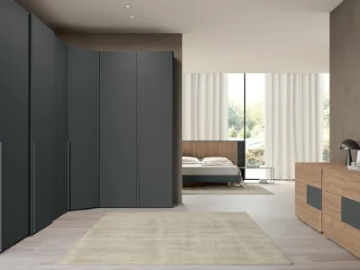 Armadio angolare con ante battenti Vitalyty Concreta in melaminico Grigio Titanio di Colombini Casa