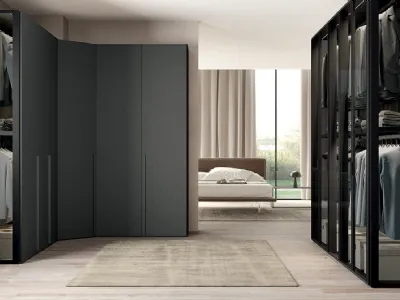 Armadio con ante battenti Vitalyty Concreta e Sunrise in melaminico e vetro di Colombini Casa