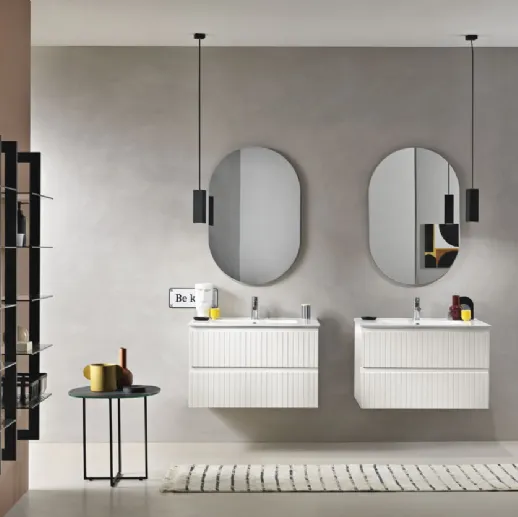 Mobile da Bagno sospeso Artico laccato opaco Bianco con lavabo in ceramica di Bluelife