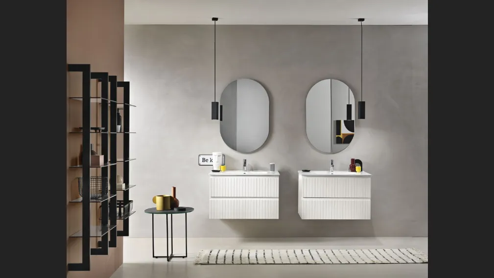 Mobile da Bagno sospeso Artico laccato opaco Bianco con lavabo in ceramica di Bluelife