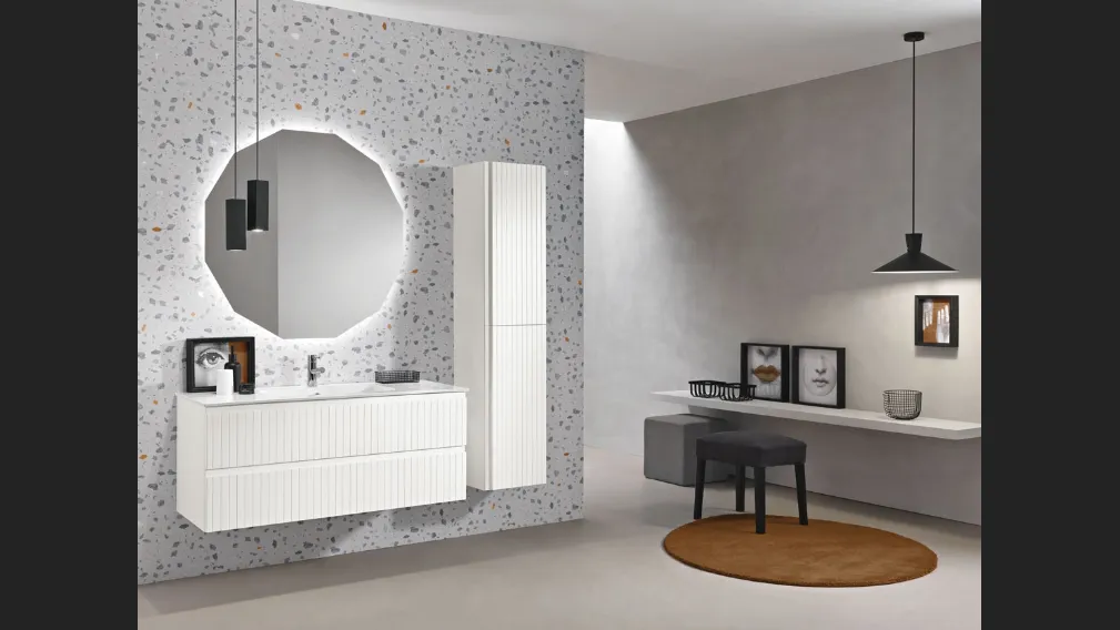 Mobile da Bagno sospeso Artico laccato Bianco opaco con lavabo in mineralmarmo di Bluelife