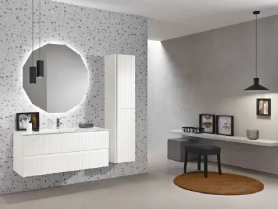 Mobile da Bagno sospeso Artico laccato Bianco opaco con lavabo in mineralmarmo di Bluelife