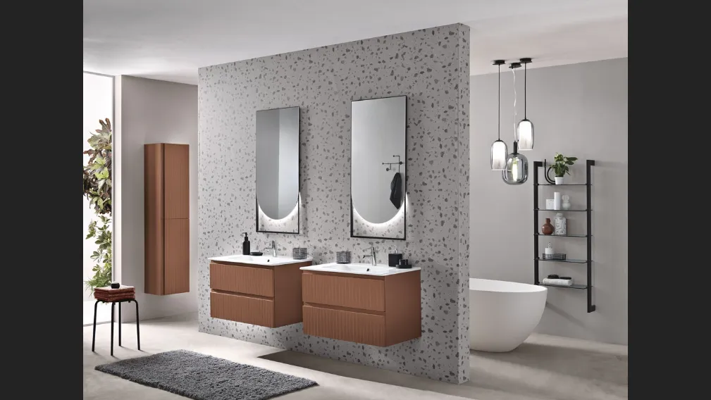 Mobile da Bagno sospeso Artico laccato Ruggine con lavabo in mineralmarmo di Bluelife