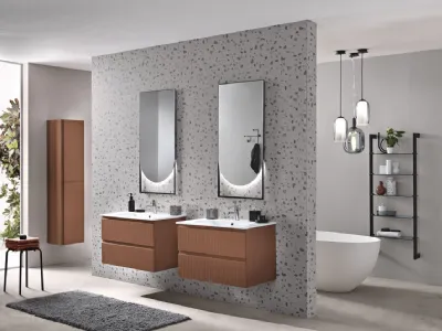 Mobile da Bagno sospeso Artico laccato Ruggine con lavabo in mineralmarmo di Bluelife