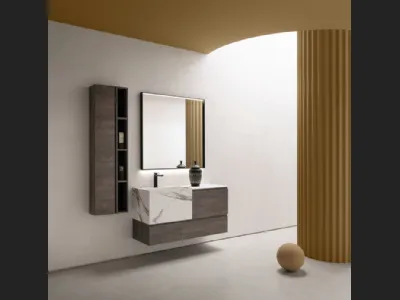 Mobile da Bagno sospeso in nobilitato effetto legno con vasca in HPL effetto marmo B-GO BG011 di Compab