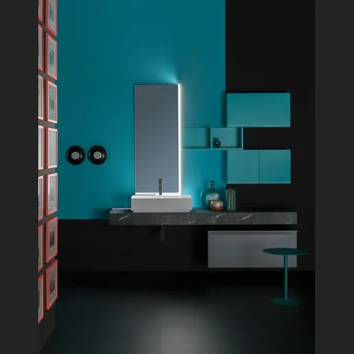 Mobile da Bagno sospeso in nobilitato e  laccato opaco e piano in laminato effetto pietra B GO CHROMATIC BG46 di Compab