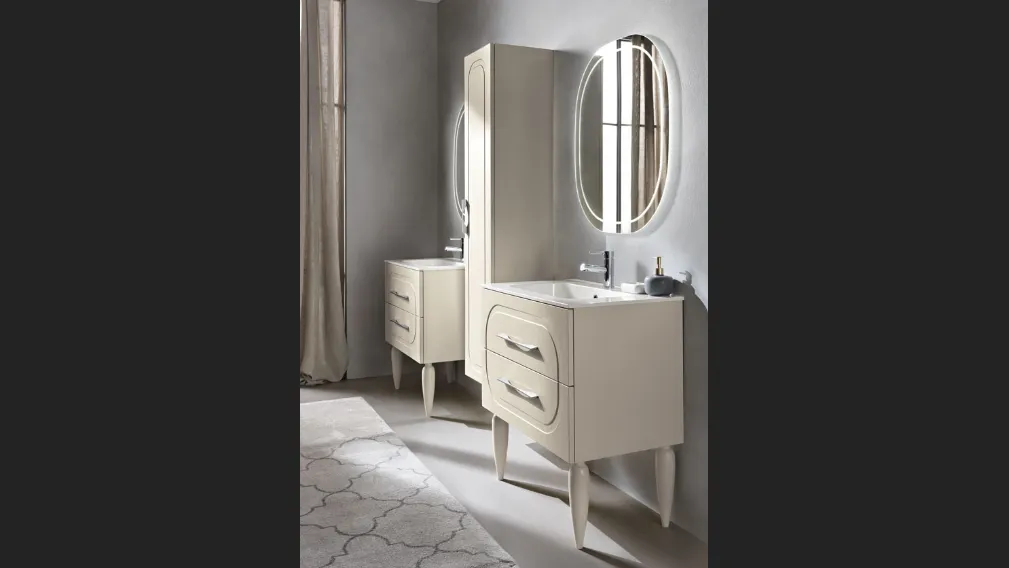 Mobile da Bagno a terra Caspio laccato Avorio con lavabo in ceramica di Bluelife