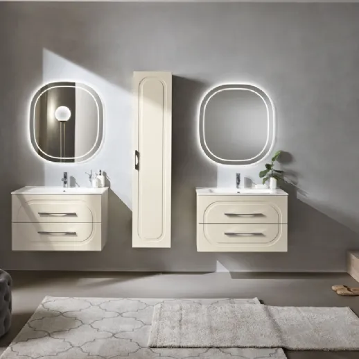 Mobile da Bagno sospeso Caspio laccato opaco Avorio con lavabo in ceramica di Bluelife