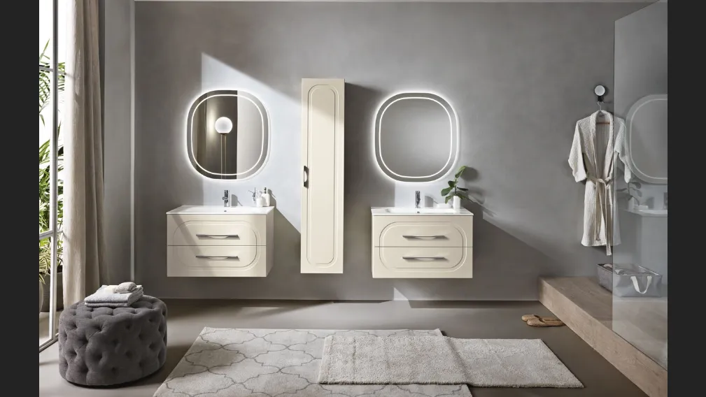 Mobile da Bagno sospeso Caspio laccato opaco Avorio con lavabo in ceramica di Bluelife