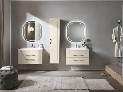 Mobile da Bagno sospeso Caspio laccato opaco Avorio con lavabo in ceramica di Bluelife