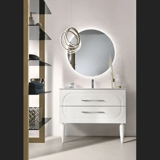 Mobile da Bagno con piedi Caspio laccato opaco Bianco con lavabo in ceramica di Bluelife