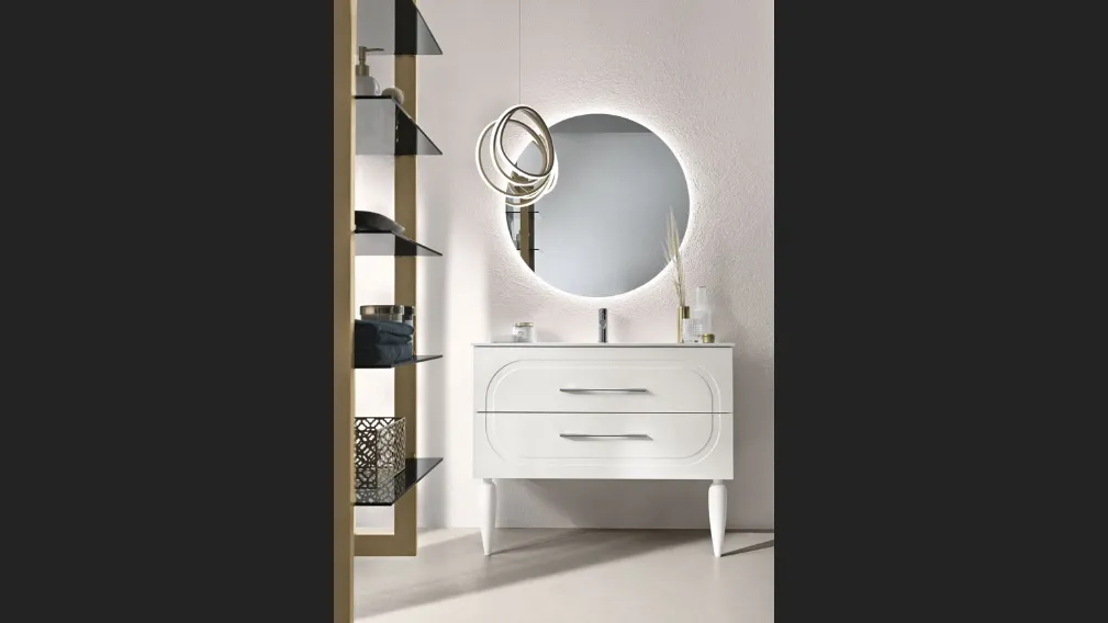 Mobile da Bagno con piedi Caspio laccato opaco Bianco con lavabo in ceramica di Bluelife