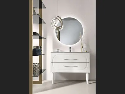 Mobile da Bagno con piedi Caspio laccato opaco Bianco con lavabo in ceramica di Bluelife