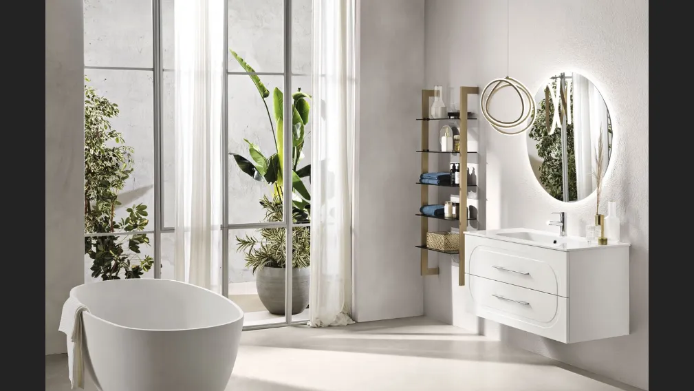 Mobile da Bagno sospeso Caspio laccato opaco Bianco con lavabo in ceramica di Bluelife