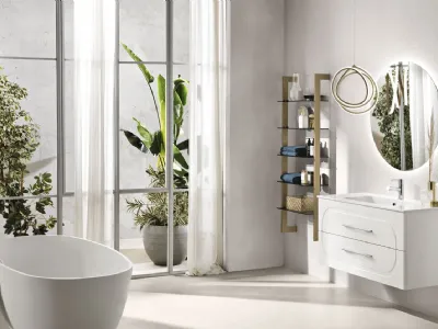 Mobile da Bagno sospeso Caspio laccato opaco Bianco con lavabo in ceramica di Bluelife