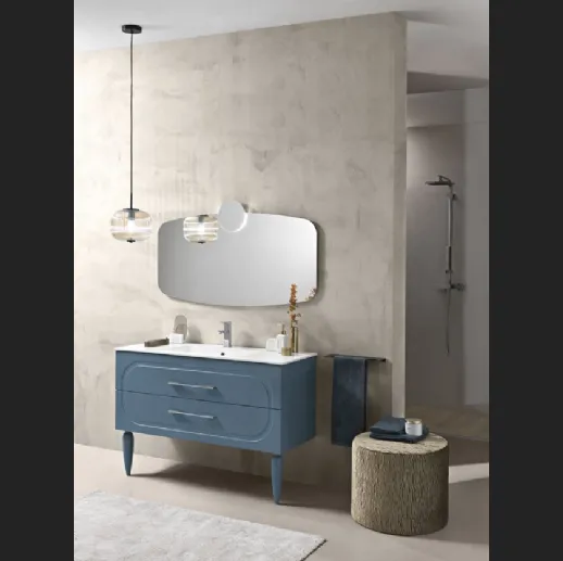 Mobile da Bagno con piedi Caspio laccato Blu con lavabo in mineralmarmo di Bluelife