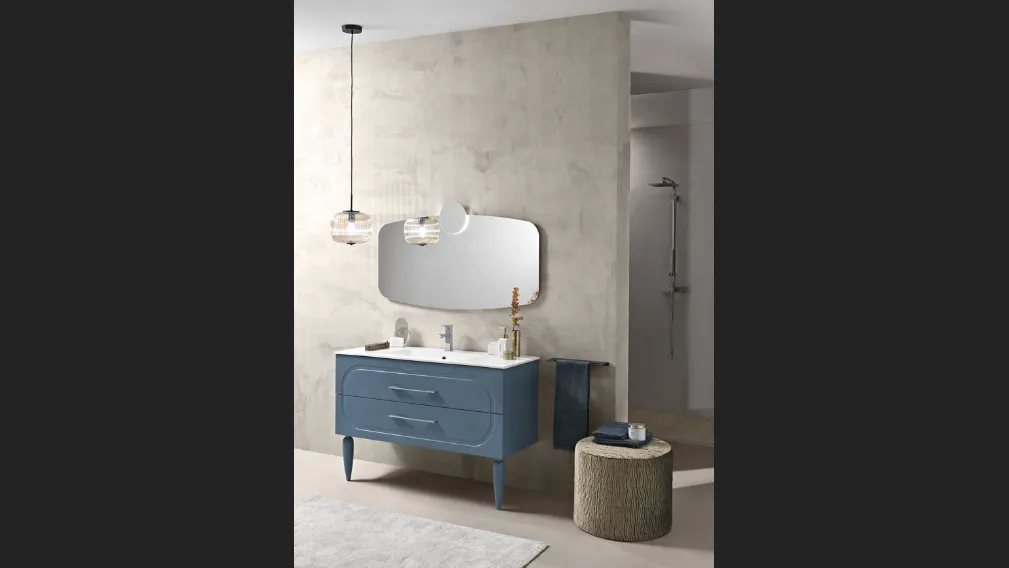 Mobile da Bagno con piedi Caspio laccato Blu con lavabo in mineralmarmo di Bluelife