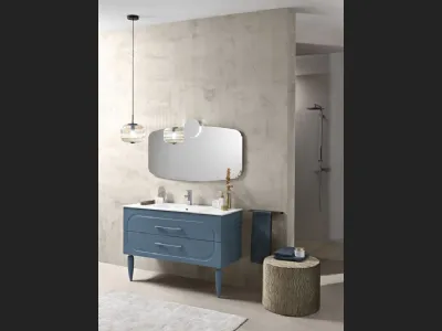 Mobile da Bagno con piedi Caspio laccato Blu con lavabo in mineralmarmo di Bluelife