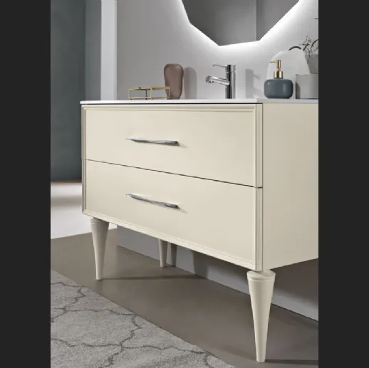 Mobile da Bagno con piedi Classic laccato opaco Avorio con maniglia Cromo e lavabo in mineralmarmo di Bluelife