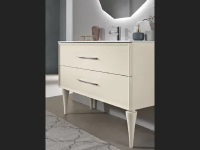 Mobile da Bagno con piedi Classic laccato opaco Avorio con maniglia Cromo e lavabo in mineralmarmo di Bluelife