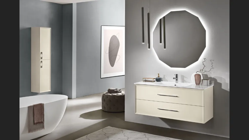 Mobile da Bagno sospeso Classic laccato opaco Avorio con lavabo in mineralmarmo di Bluelife