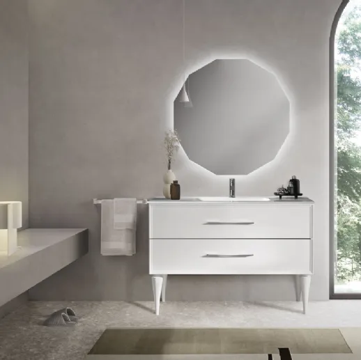 Mobile da Bagno con piedi Classic laccato opaco Bianco con maniglie Cromo di Bluelife