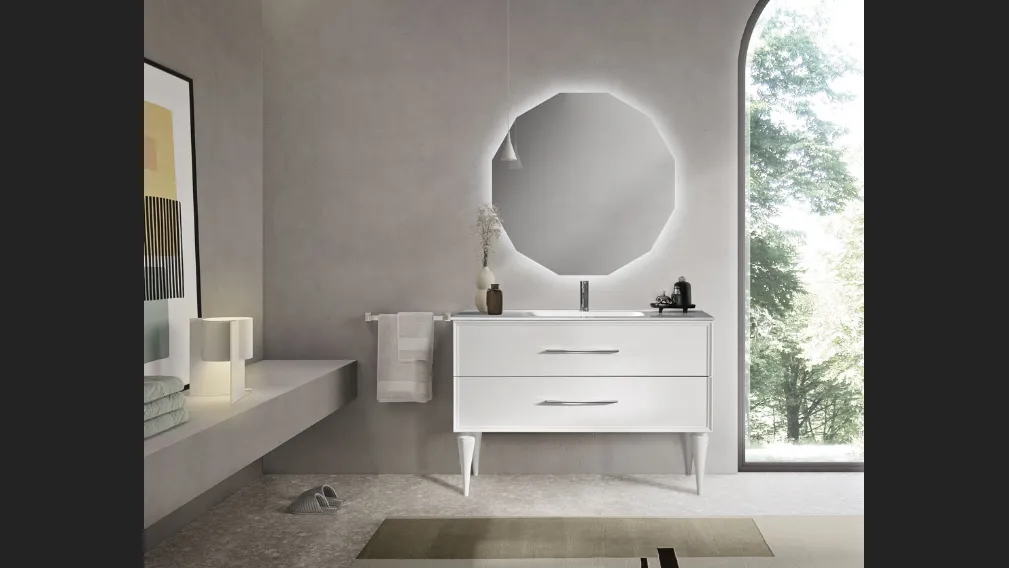 Mobile da Bagno con piedi Classic laccato opaco Bianco con maniglie Cromo di Bluelife