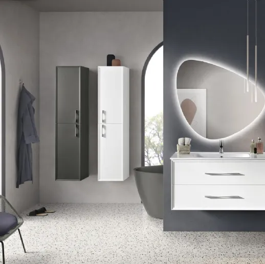 Mobile da Bagno sospeso Classic laccato Bianco con colonne laccate Bianco e Antracite di Bluelife