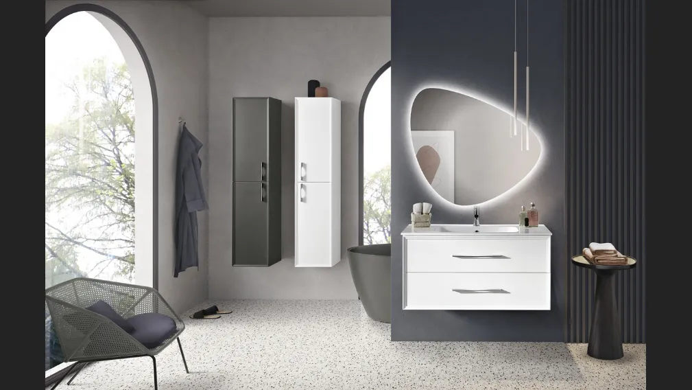 Mobile da Bagno sospeso Classic laccato Bianco con colonne laccate Bianco e Antracite di Bluelife