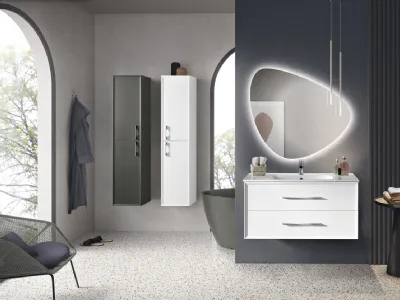 Mobile da Bagno sospeso Classic laccato Bianco con colonne laccate Bianco e Antracite di Bluelife