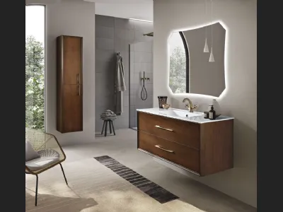 Mobile da Bagno sospeso Classic finitura Noce chiaro con maniglia brunita di Bluelife