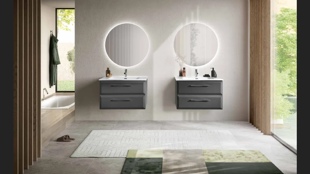 Mobile da Bagno sospeso Cleide Antracite con lavabo in ceramica di Bluelife