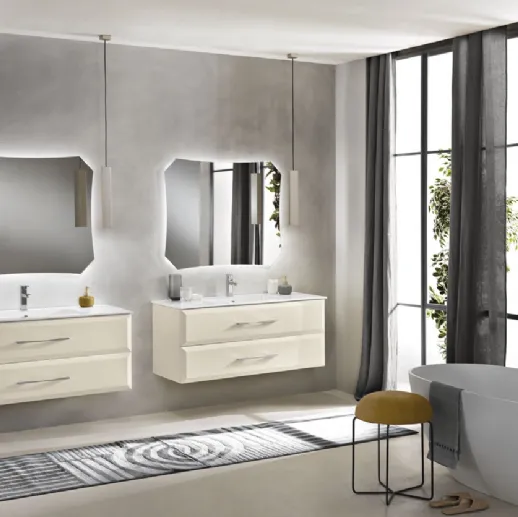 Mobile da Bagno sospeso Cleide laccato opaco Avorio con lavabo in mineralmarmo di Bluelife