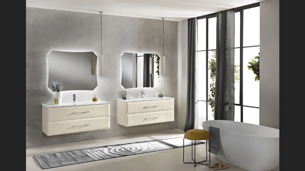 Mobile da Bagno sospeso Cleide laccato opaco Avorio con lavabo in mineralmarmo di Bluelife