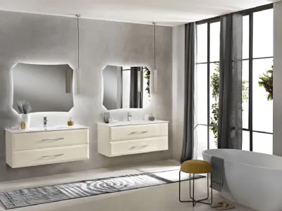 Mobile da Bagno sospeso Cleide laccato opaco Avorio con lavabo in mineralmarmo di Bluelife