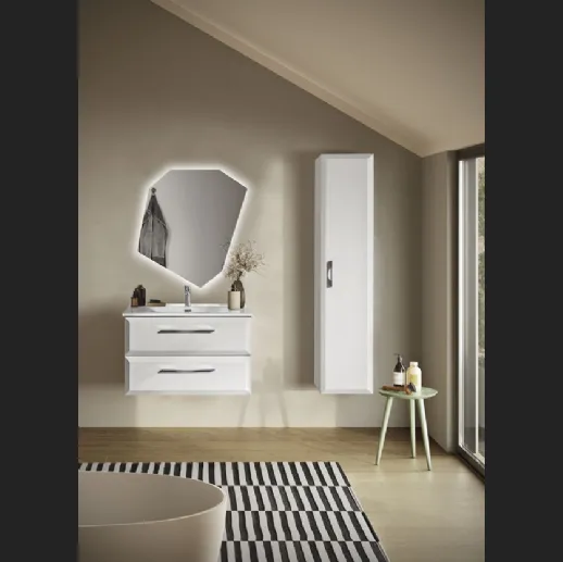 Mobile da Bagno sospeso Cleide laccato opaco Bianco con lavabo in ceramica di Bluelife