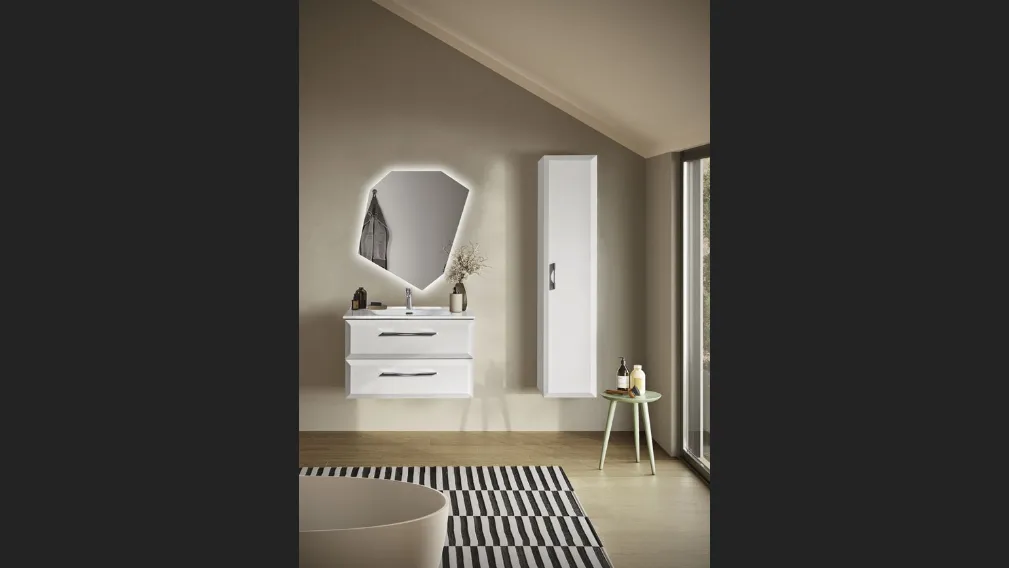 Mobile da Bagno sospeso Cleide laccato opaco Bianco con lavabo in ceramica di Bluelife