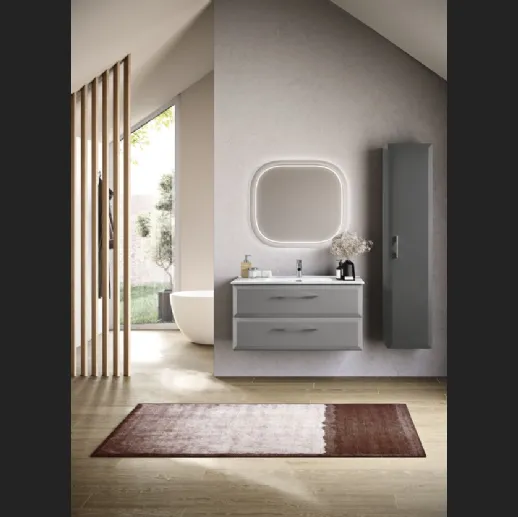 Mobile da Bagno sospeso Cleide laccato Grigio Perla con colonna laccata Antracite di Bluelife