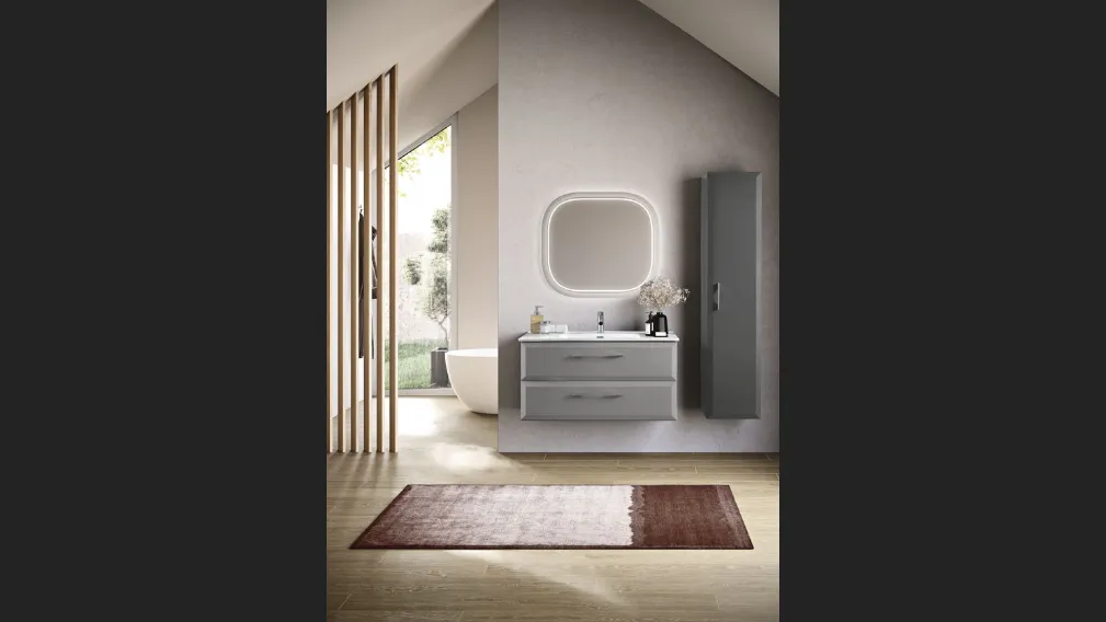 Mobile da Bagno sospeso Cleide laccato Grigio Perla con colonna laccata Antracite di Bluelife