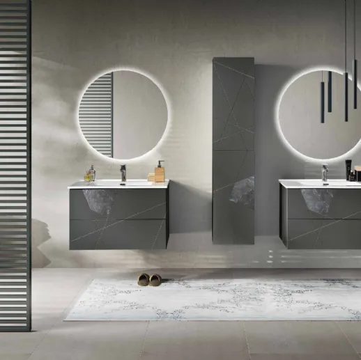 Mobile da Bagno sospeso Crizia laccato opaco Antracite con inserto in laminam Marmo Nero di Bluelife