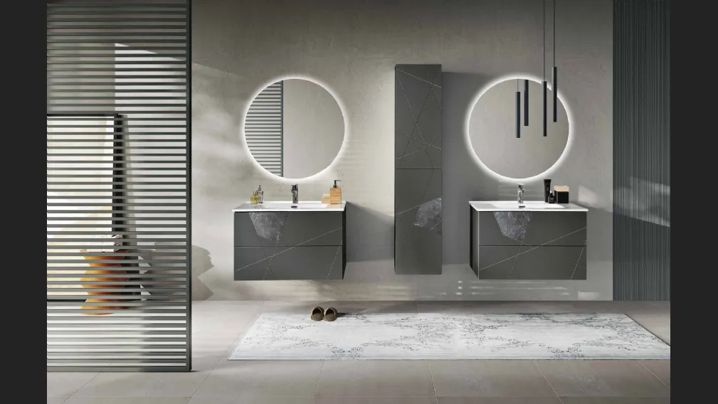 Mobile da Bagno sospeso Crizia laccato opaco Antracite con inserto in laminam Marmo Nero di Bluelife