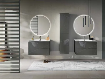 Mobile da Bagno sospeso Crizia laccato opaco Antracite con inserto in laminam Marmo Nero di Bluelife