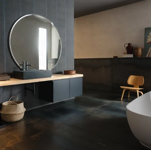 Mobile Bagno da appoggio in laccato opaco nero con piano in legno e lavabo in gres INK PRESTIGE NK21 di Compab