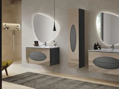 Mobile da Bagno sospeso Lia in laccato Antracite con inserti in Specchio Bronzo di Bluelife