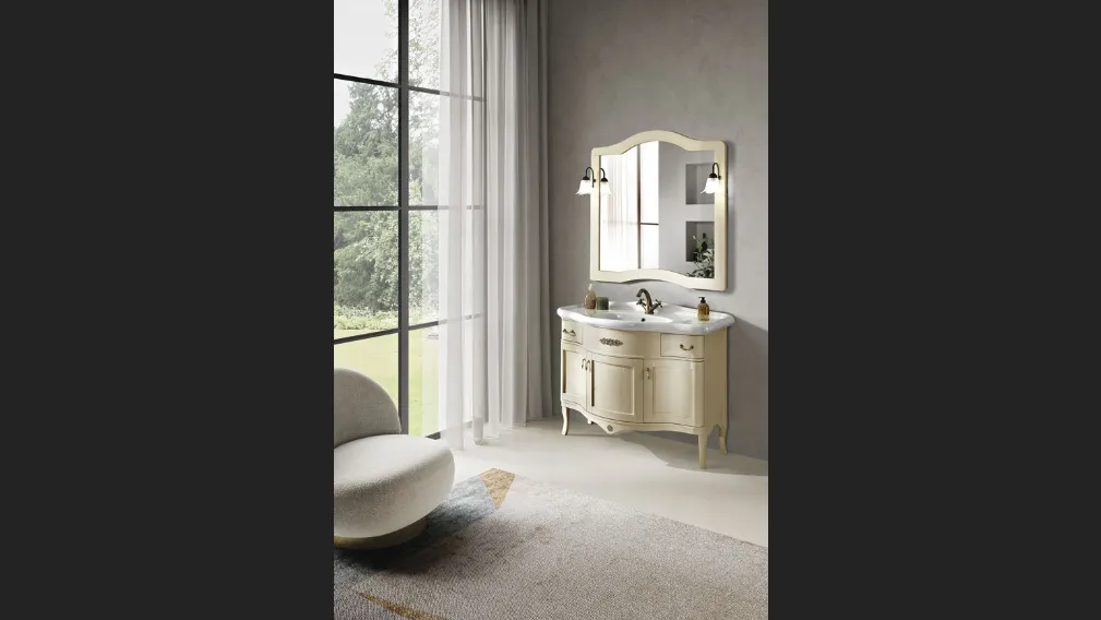 Mobile da Bagno London a 3 ante finitura Avorio striato con lavabo in ceramica di Bluelife