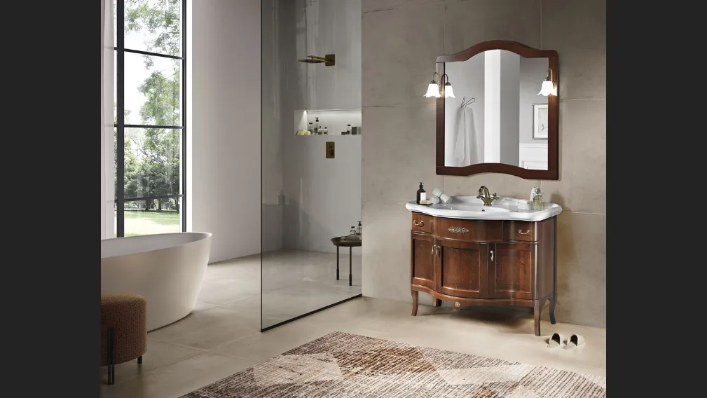 Mobile da Bagno classico a terra London 3 ante in Noce con lavabo in ceramica di Bluelife