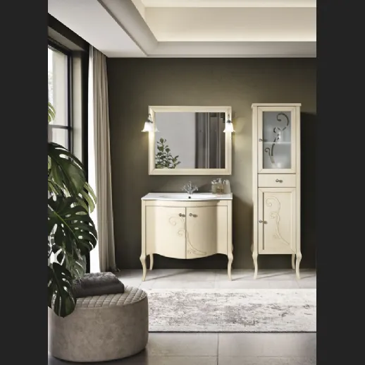 Mobile da Bagno Martina in legno finitura Avorio decapè con pomelli cromo con Swarovski e lavabo in ceramica di Bluelife