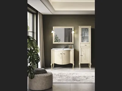 Mobile da Bagno Martina in legno finitura Avorio decapè con pomelli cromo con Swarovski e lavabo in ceramica di Bluelife